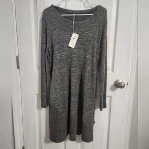 NWT Ofeefan grey stretch soft stretch long sleeve sweater dress button detail me